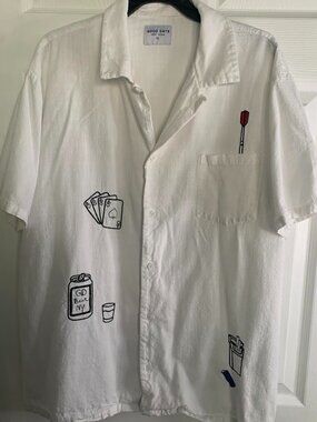 Good Days New York Embroidered Camp Shirt-White Short Sleeve-Size XL